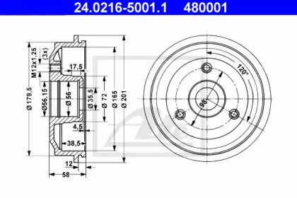 Тормозной барабан ATE BS274557 Тормозной барабан ATE BS274557