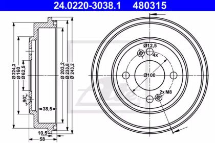 Тормозной барабан ATE BS274734 Тормозной барабан ATE BS274734