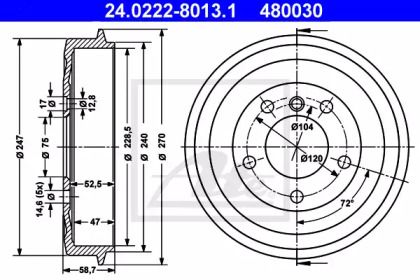 Тормозной барабан ATE BS274731 Тормозной барабан ATE BS274731